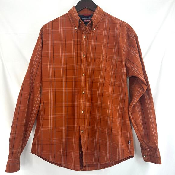 Wrangler Timber Creek Button Up Shirt Orange Plaid Mens Small Campcore Cabincore - Picture 1 of 5